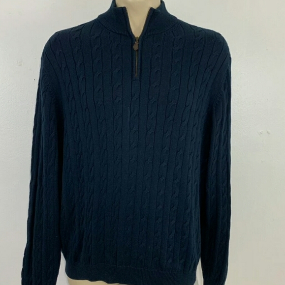 Brooks Brother's Zip Cable Sweater Navy L - Picture 2 of 5